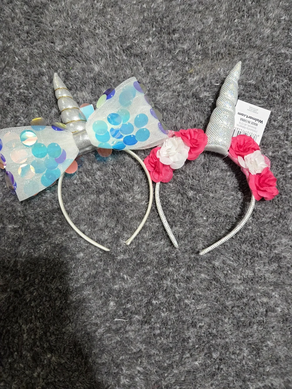 Unicorn Horn Headband Set with Iridescent Bow and Pink Flowers